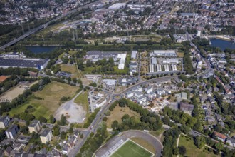 Aerial view, construction site Seniorcampus Herne - Protea wohnen am Schloss, real Arena, Sportclub