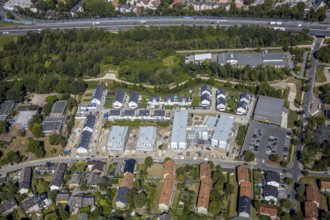 Aerial view, construction site, new housing estate Jürgens Hof, Am Fischergraben, Herne, Ruhr area,