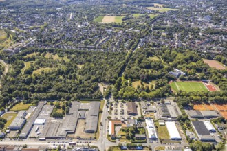 Aerial view, industrial area Am Trimbuschhof, Uhlenbruch public park, Herne city garden, Herne,