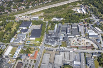 Aerial view, industrial area Am Trimbuschhof, Werkshallenstraße, location for new fire station,