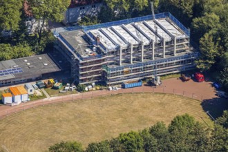 Aerial view, Otto-cock-Gymnasium Herne, construction site indoor swimming pool, Herne, Ruhr area,