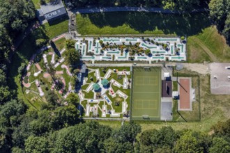 Aerial view, minigolf course MGC Rot-Weiß Wanne-Eickel, Herne, Ruhr area, North Rhine-Westphalia,