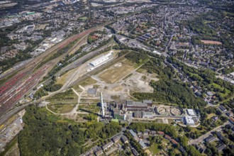 Aerial view, construction site new Stadler Schienenfahrzeuge branch, former General Blumenthal mine