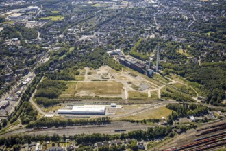 Aerial view, construction site new Stadler Schienenfahrzeuge branch, former General Blumenthal mine