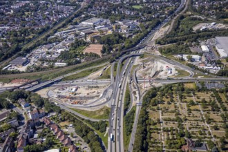 Aerial view, motorway junction Herne, new construction tunnel Baukau from the A43 to the A42,