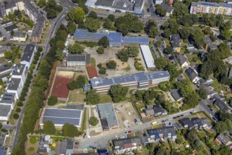 Aerial view, construction site renovation, Kolibri-Schule, sports hall Flottmannstraße, Herne, Ruhr