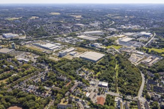Aerial view, gasometer Herne, industrial area Lindenallee, Herne, Ruhr area, North