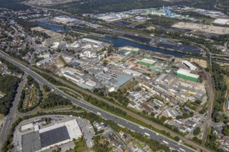 Aerial view, industrial area Heerstraße, Rhine-Herne-Canal, Old Lock Wanne-Eickel, Herne, Ruhr