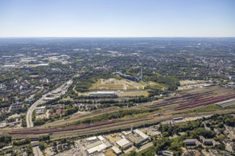 Aerial view, construction site new Stadler Schienenfahrzeuge branch, former General Blumenthal mine