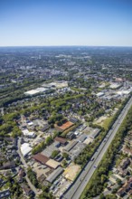 Aerial view, commercial area Kanalstraße, catholic church St. Josef, Roonstraße, view of Herne,