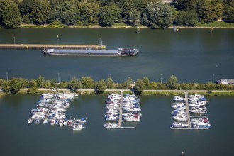 Aerial view, boats at the jetty, Rhine-Herne Canal, water sports club Herne 1920, Herne, Ruhr area,