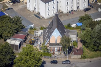 Aerial view, residential buildings Gneisenaustraße, renovation of a gabled house, Herne, Ruhr area,