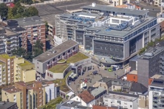 Aerial view, Robert-Brauner-Platz, StadtGalerie, construction site Neue Höfe Bahnhofstraße, Herne,