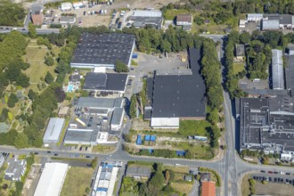 Aerial view, industrial area Am Trimbuschhof, Werkshallenstraße, location for new fire station,