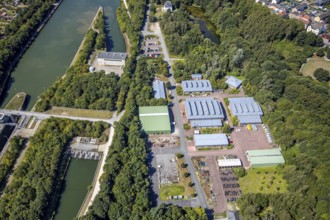 Aerial view, lock Herne-Ost, Waterways and Shipping Office Duisburg-Meiderich Bauhof Herne,