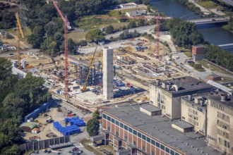 Aerial view, STEAG cogeneration plant Herne, construction site for a gas and steam power plant,