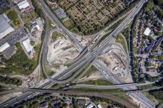Aerial view, motorway junction Herne, new construction tunnel Baukau from the A43 to the A42,