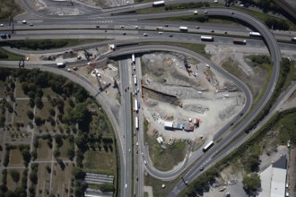 Aerial view, motorway junction Herne, new construction tunnel Baukau from the A43 to the A42,