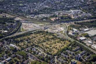 Aerial view, motorway junction Herne, new construction tunnel Baukau from the A43 to the A42,