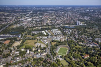 Aerial view, construction site Seniorcampus Herne - Protea wohnen am Schloss, real Arena, Sportclub