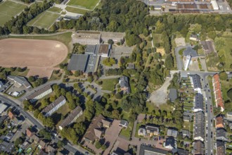 Aerial photo, Galilei-Gymnasium, Adolf-Brühl-Stadion, Kirche Maria Königin, Hamm, Ruhr area, North