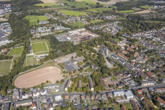 Aerial photo, Galilei-Gymnasium, Adolf-Brühl-Stadion, Kirche Maria Königin, Hamm, Ruhr area, North