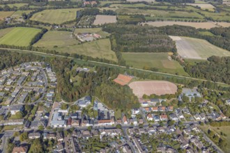 Aerial photograph, forest canal dump and old landfill, Haus Maximilian nursing home, Datteln-Hamm