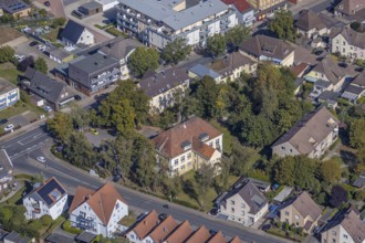 Aerial view, youth café Werries and district centre Uentrop, Werries, Hamm, Ruhr area, North