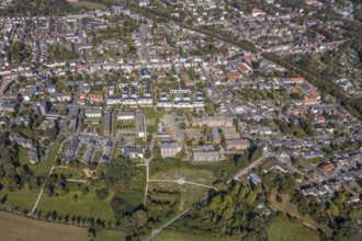 Aerial view, residential area Rheinsberger Platz, urban garden Kornmersch, Kornmersch, Hamm, Ruhr