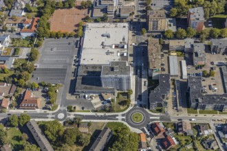Aerial view, Rathaus-Center Bockum-Hövel, police station Bockum-Hövel, renovation of house facade,