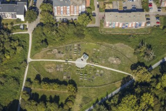 Aerial view, Urbaner Garten Kornmersch, Hamm, Ruhr area, North Rhine-Westphalia, Germany, flower