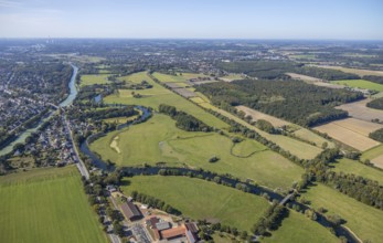 Aerial view, river Lippe, Datteln-Hamm canal, Lippe meadows, Hamm, Ruhr area, North
