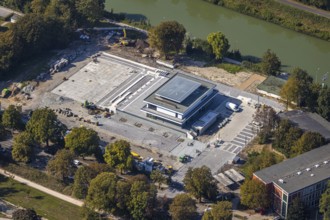 Aerial view, new water sports centre, Adenauerallee development area, at Hammonense grammar school,