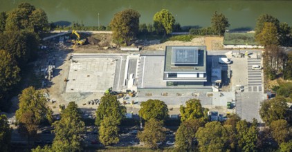 Aerial view, new water sports centre, Adenauerallee development area, at Hammonense grammar school,