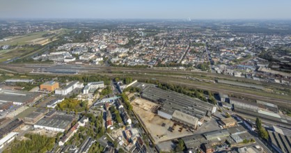 Aerial view, Westphalian wire industry, Wilhelmstraße, industrial area, Hamm (Westf) main station,