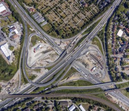 Aerial view, motorway junction Herne, new construction tunnel Baukau from the A43 to the A42,