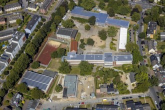 Aerial view, construction site renovation, Kolibri-Schule, sports hall Flottmannstraße, Herne, Ruhr