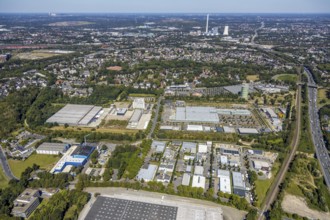 Aerial view, industrial area Lindenallee, gasometer Herne, STEAG cogeneration plant Herne, Herne,
