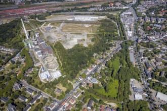 Aerial view, construction site new Stadler Schienenfahrzeuge branch, former General Blumenthal mine