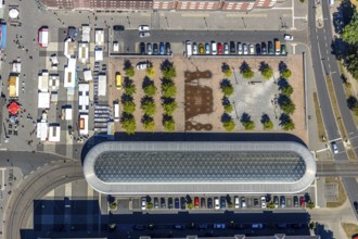 Aerial view, Am Buschmannshof, bus stop, tram stop, ZOB, central bus station, market, Herne, Ruhr