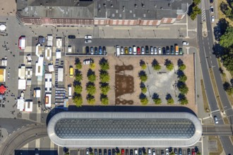 Aerial view, Am Buschmannshof, bus stop, tram stop, ZOB, central bus station, market, Herne, Ruhr