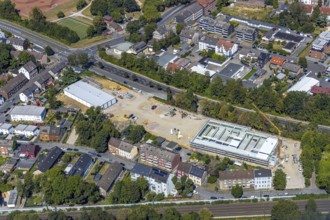 Aerial view, construction site, new building hall Berliner Straße, Herne, Ruhr area, North