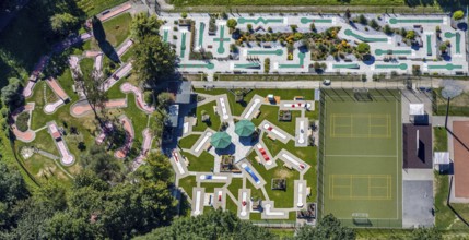 Aerial view, minigolf course MGC Rot-Weiß Wanne-Eickel, Herne, Ruhr area, North Rhine-Westphalia,