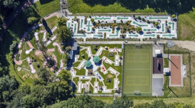 Aerial view, minigolf course MGC Rot-Weiß Wanne-Eickel, Herne, Ruhr area, North Rhine-Westphalia,
