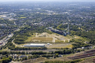 Aerial view, construction site new Stadler Schienenfahrzeuge branch, former General Blumenthal mine