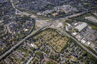 Aerial view, motorway junction Herne, new construction tunnel Baukau from the A43 to the A42,