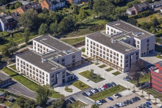 Aerial view, construction site Widumer Höfe, the future retirement home of the St. Elisabeth Group,