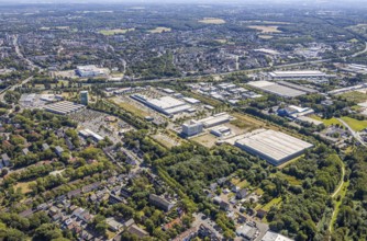 Aerial view, gasometer Herne, industrial area Lindenallee, Herne, Ruhr area, North