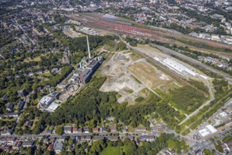 Aerial view, construction site new Stadler Schienenfahrzeuge branch, former General Blumenthal mine