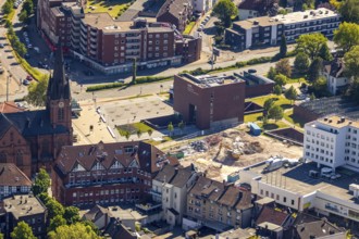 Aerial photograph, new building at Europaplatz, LWL Museum of Archaeology, Kreuzkirche, Herne, Ruhr